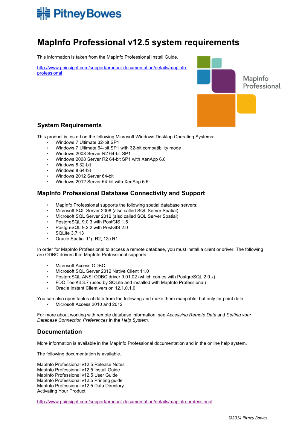 Mapinfo Professional V12.5 System Requirements