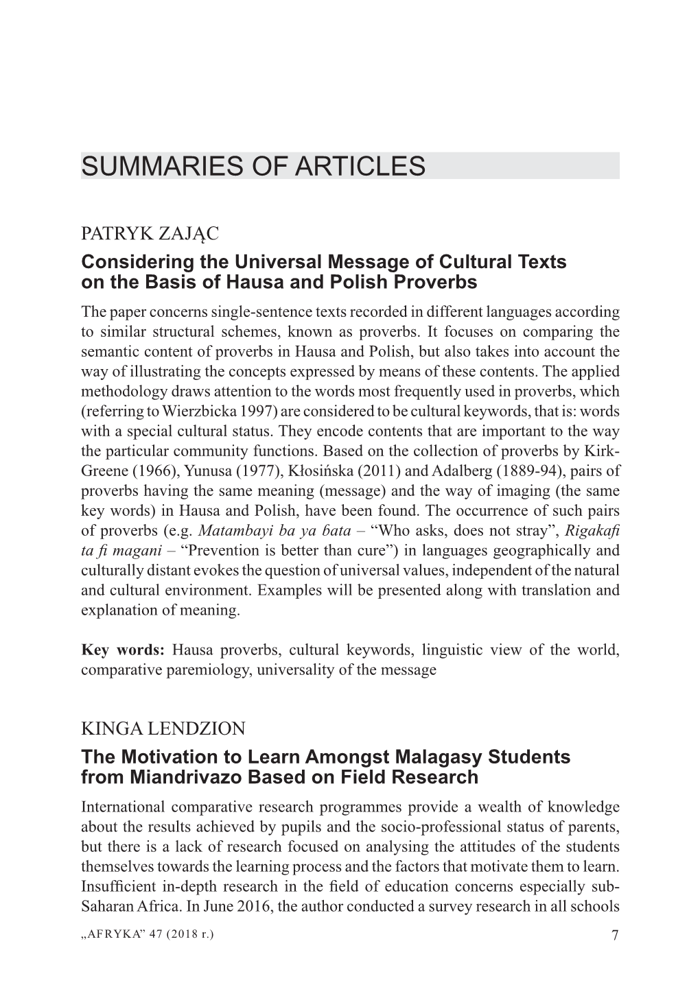 Summaries of Articles