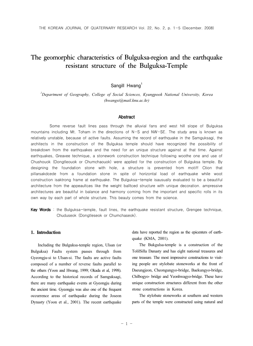 The Geomorphic Characteristics of Bulguksa-Region and the Earthquake Resistant Structure of the Bulguksa-Temple