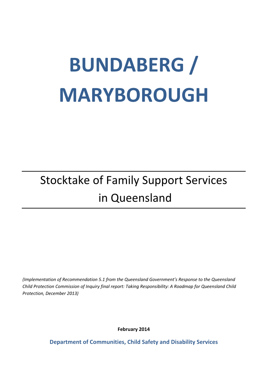 Stocktake of Family Support Services in Queensland