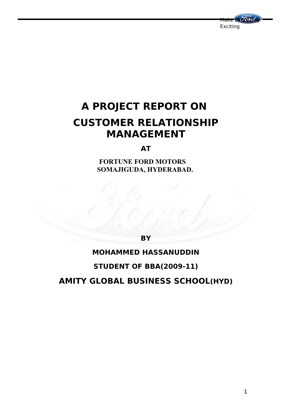 A Project Report on Customer Relationship Management At