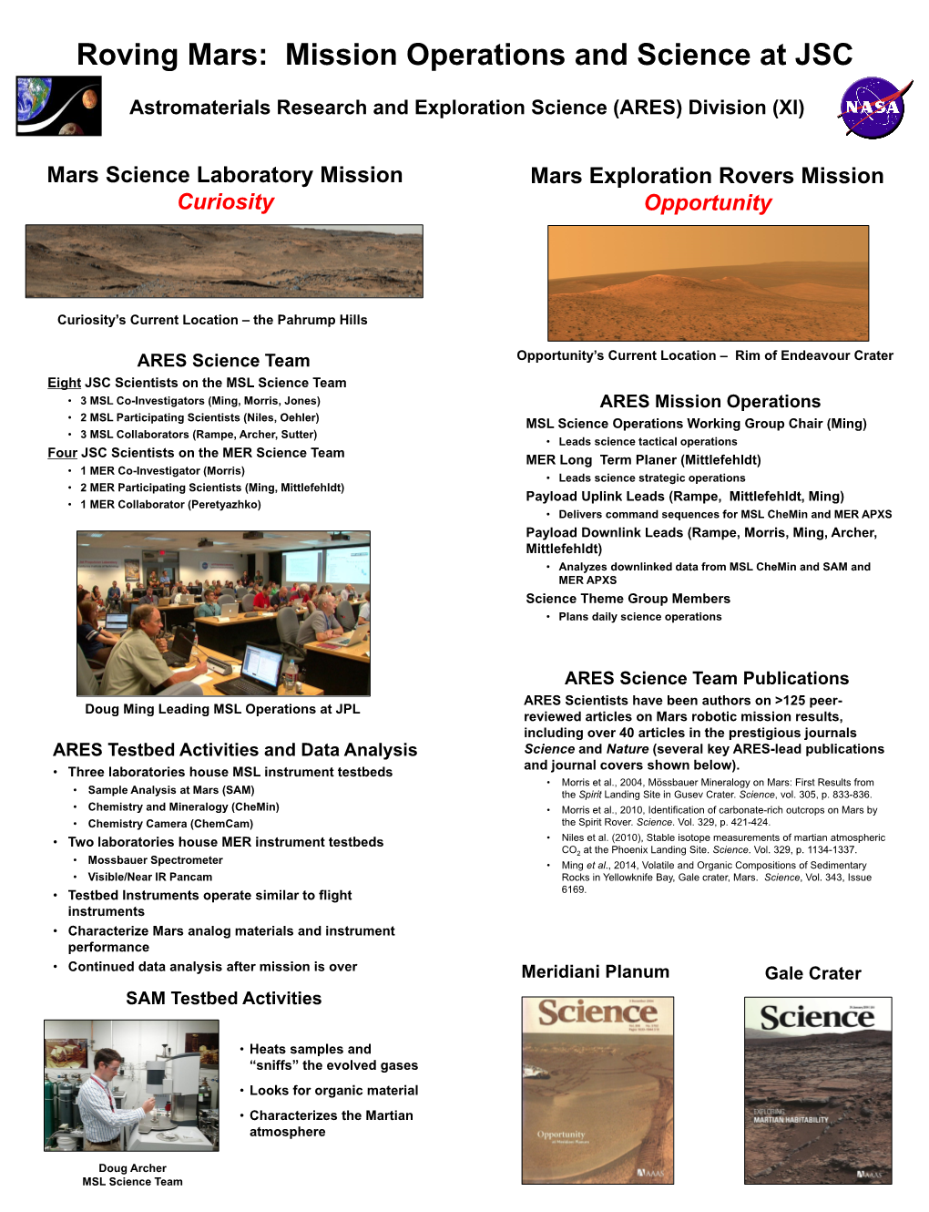 Roving Mars: Mission Operations and Science at JSC