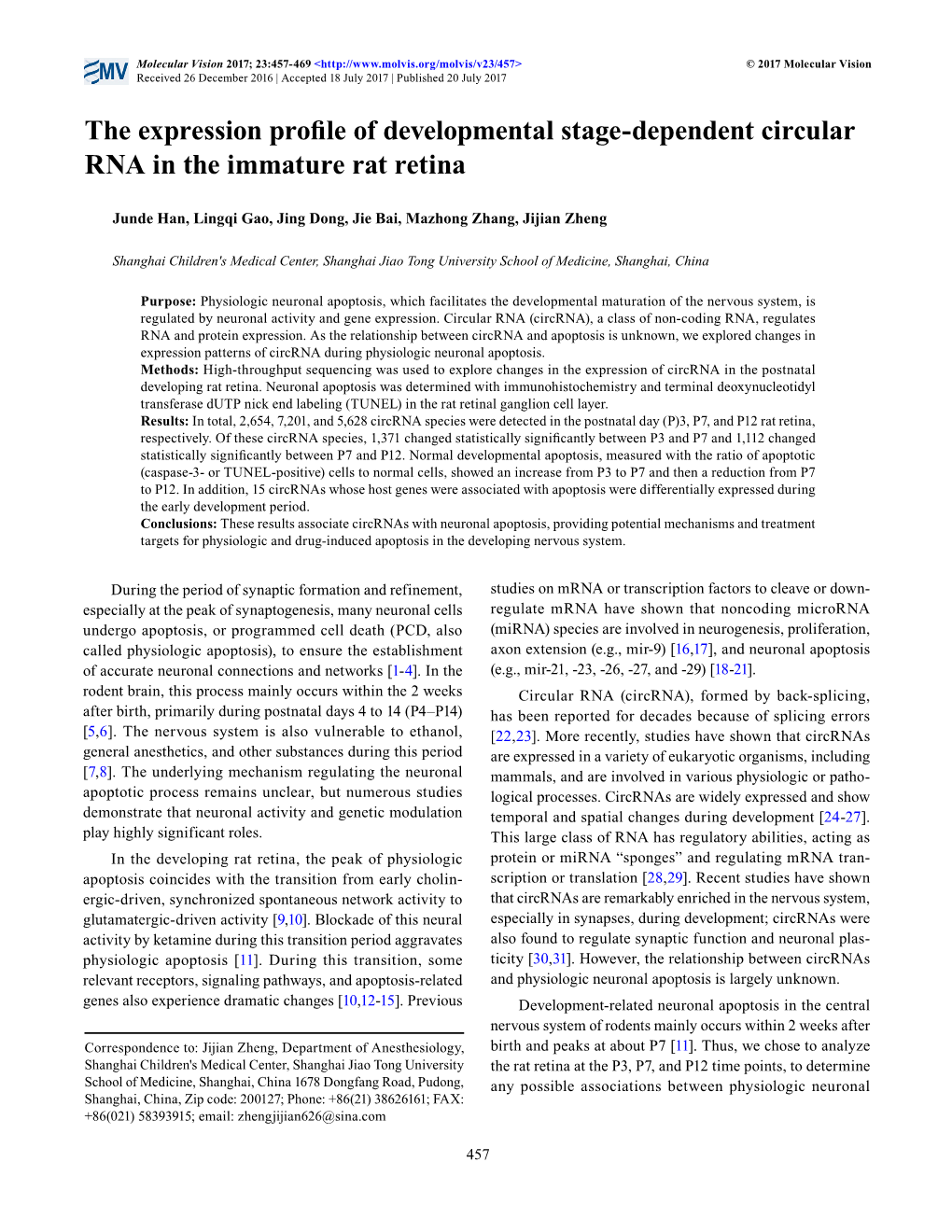 The Expression Profile of Developmental Stage-Dependent Circular RNA in the Immature Rat Retina