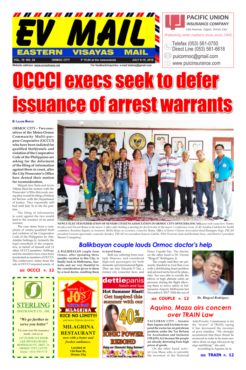 OCCCI Execs Seek to Defer Issuance of Arrest Warrants by Lalaine Marcos
