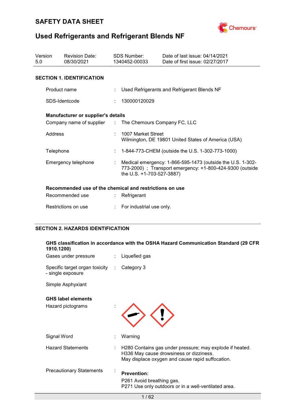 Used Refrigerants and Refrigerant Blends NF