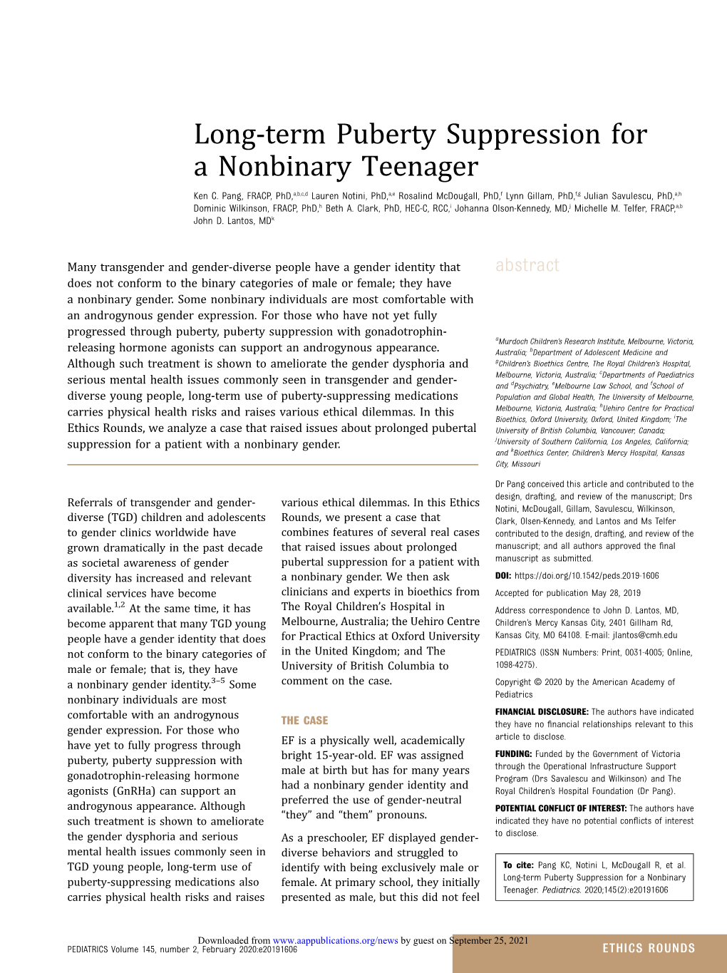 Long-Term Puberty Suppression for a Nonbinary Teenager Ken C