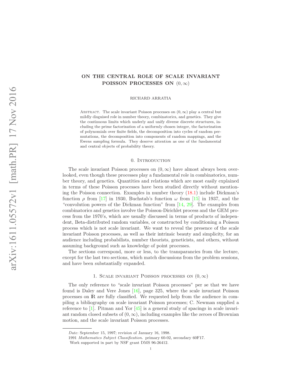 Arxiv:1611.05572V1 [Math.PR] 17 Nov 2016 Ntrso Hs Oso Rcse Aebe Tde Ietywith ( Directly Theory Number Studied in Been Examples Have Connection