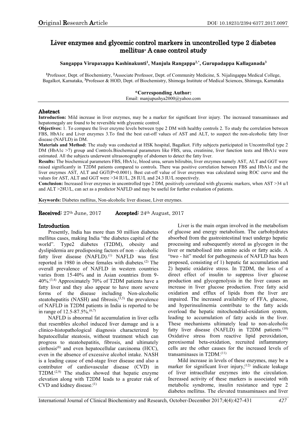 Liver Enzymes and Glycemic Control Markers in Uncontrolled Type 2 Diabetes Mellitus- a Case Control Study