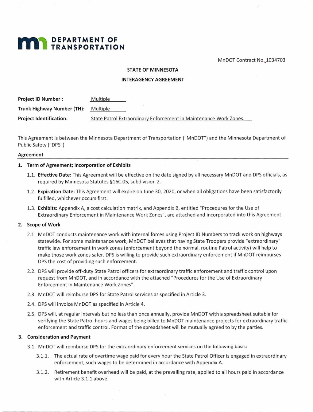 Agreement Between Mndot And