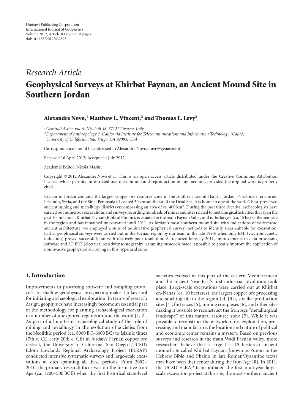 Geophysical Surveys at Khirbat Faynan, an Ancient Mound Site in Southern Jordan