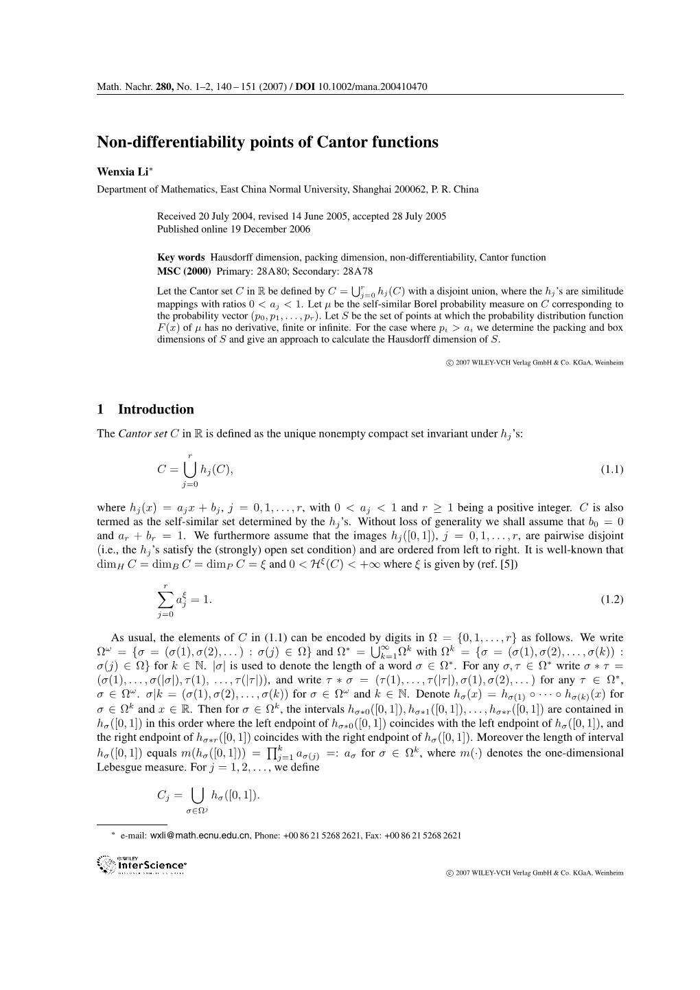 Non-Differentiability Points of Cantor Functions