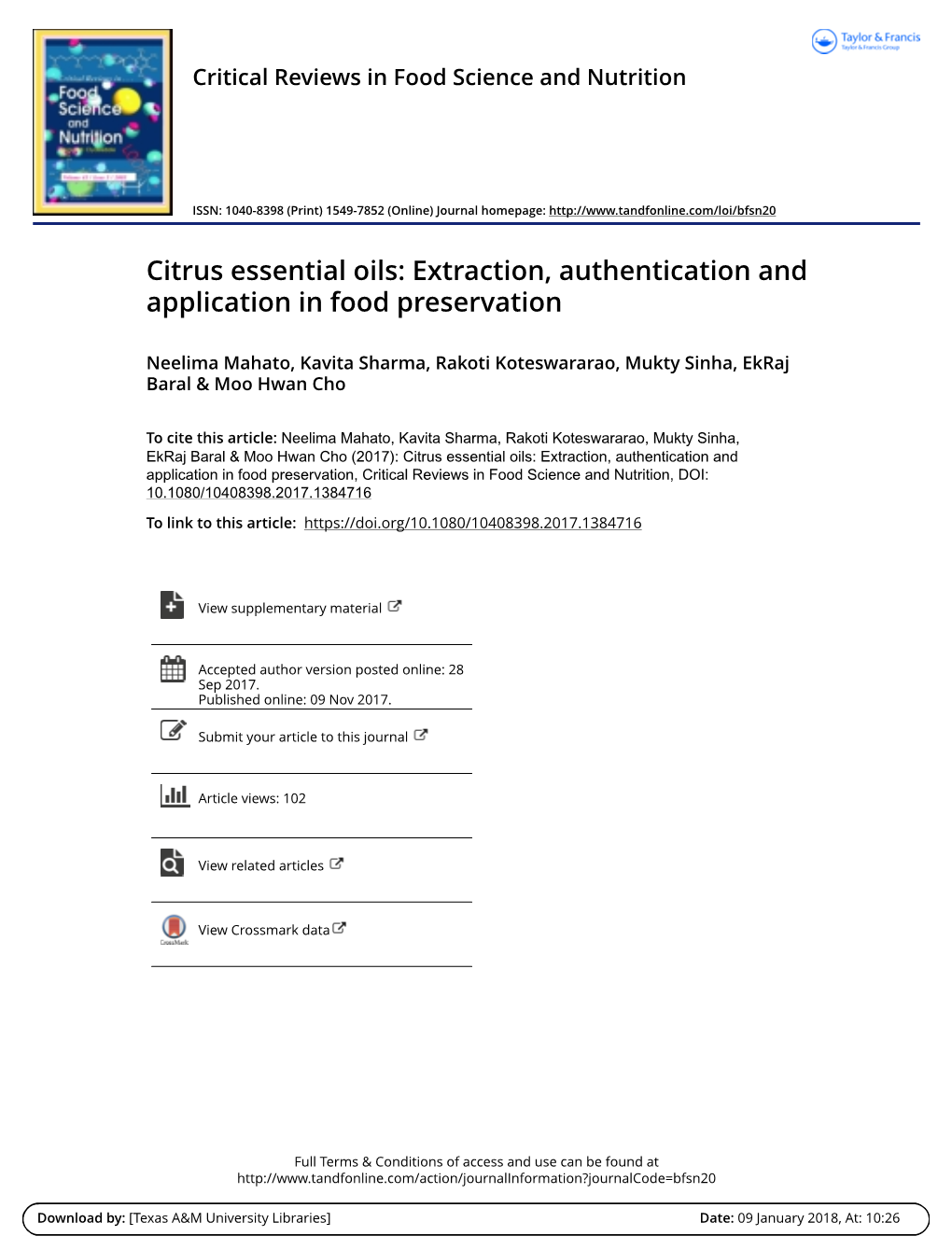 Citrus Essential Oils: Extraction, Authentication and Application in Food Preservation