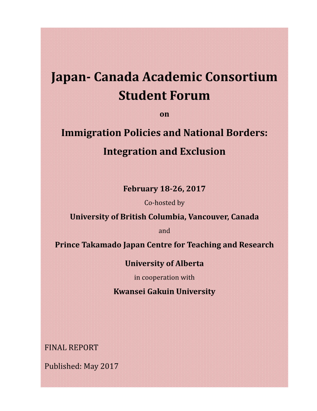 Japan- Canada Academic Consortium Student Forum