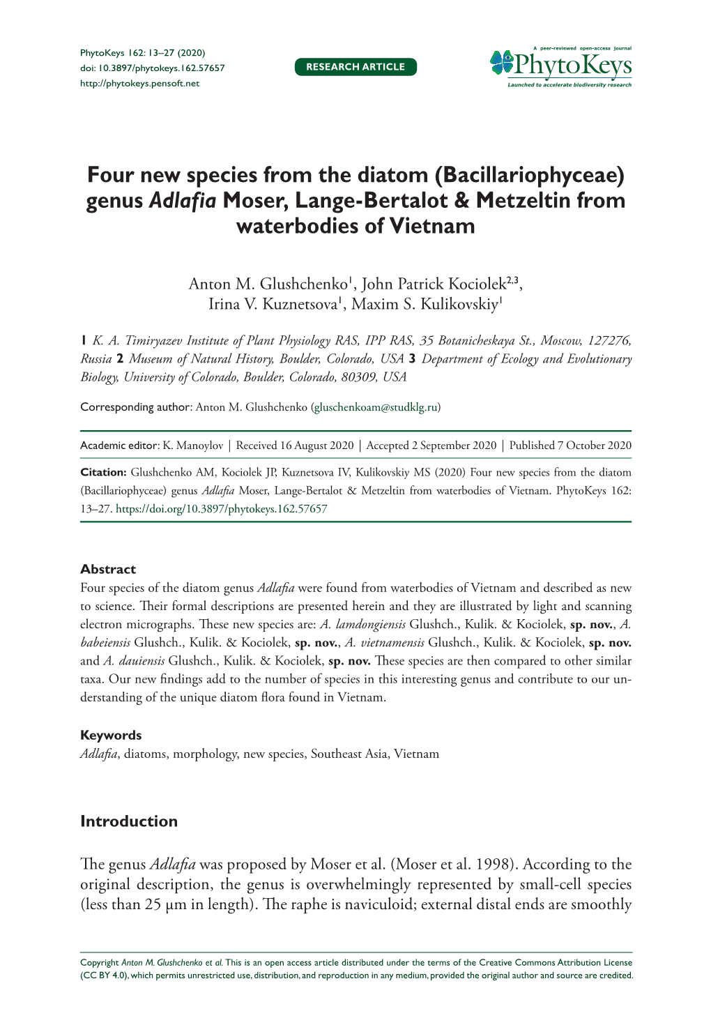 Four New Species from the Diatom (Bacillariophyceae) Genus Adlafia Moser, Lange-Bertalot & Metzeltin from Waterbodies of Vietnam