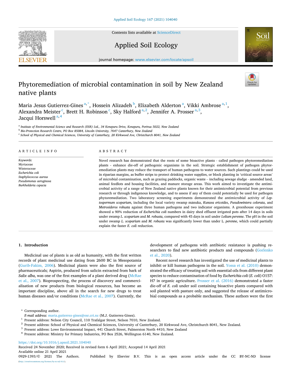 Phytoremediation of Microbial Contamination in Soil by New Zealand Native Plants