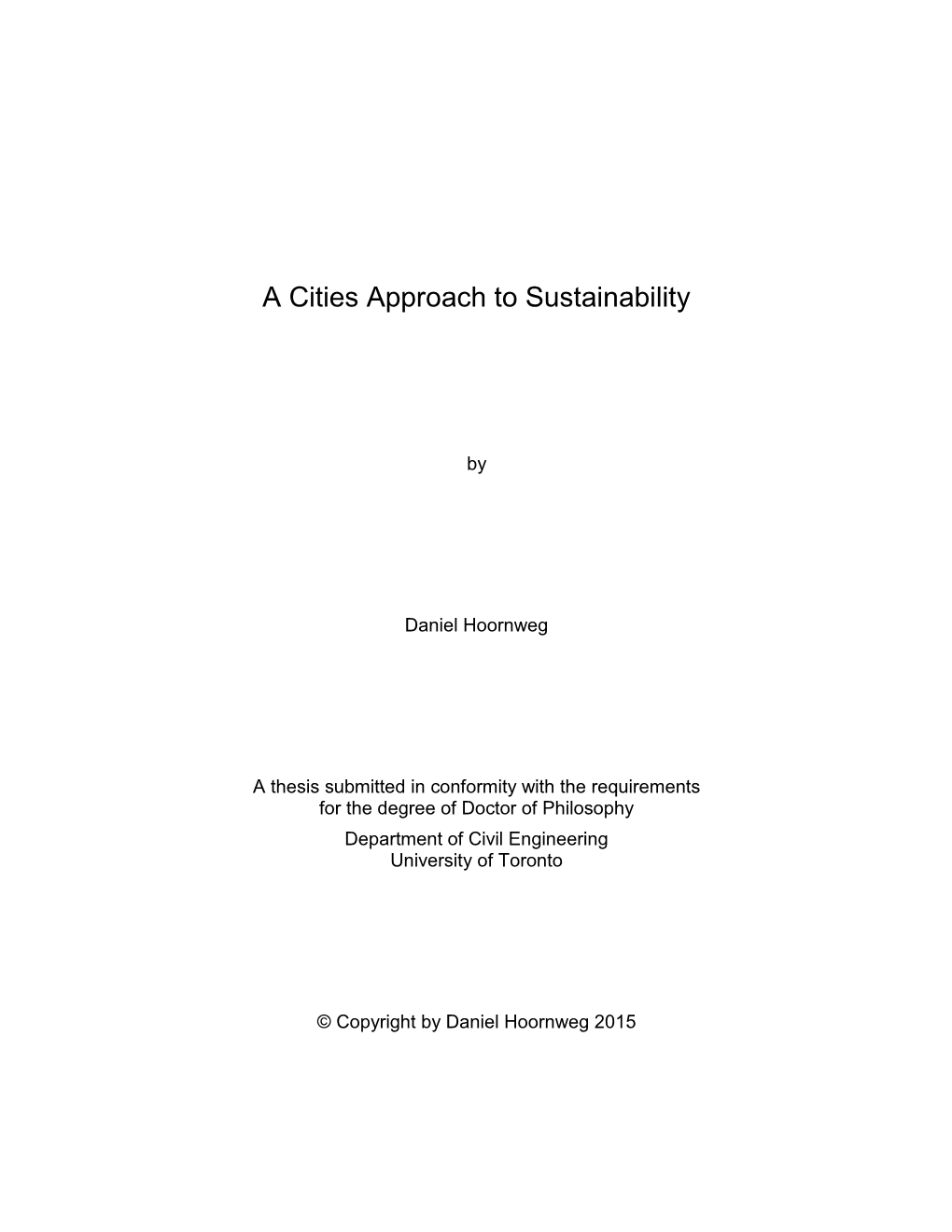 A Cities Approach to Sustainability