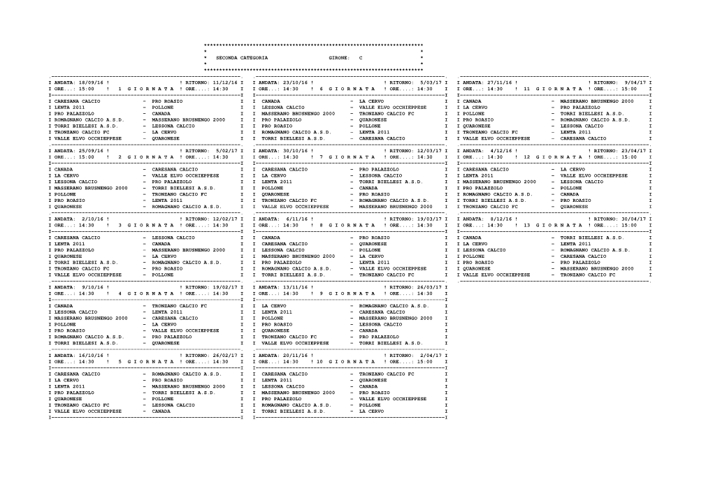 Seconda Categoria Girone: C * * * ************************************************************************