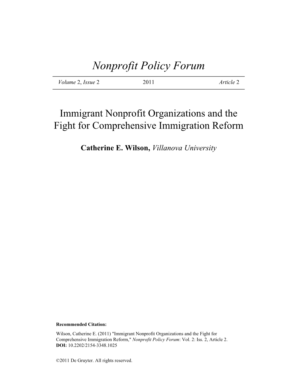 Immigrant Nonprofit Organizations and the Fight for Comprehensive Immigration Reform