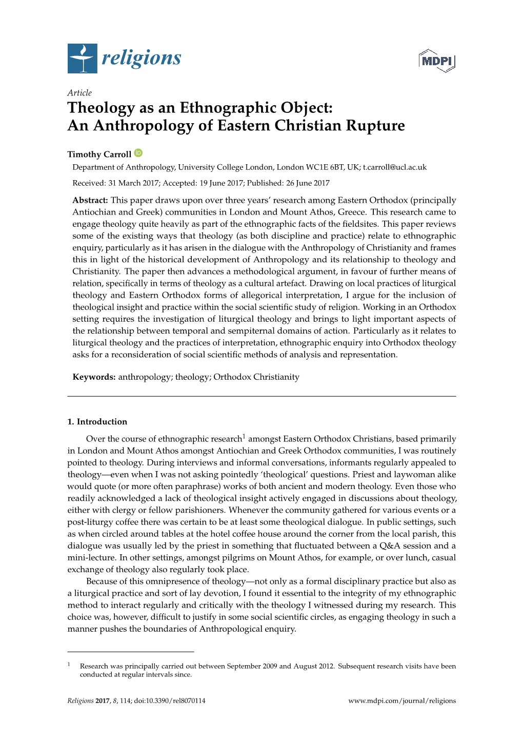 Theology As an Ethnographic Object: an Anthropology of Eastern Christian Rupture