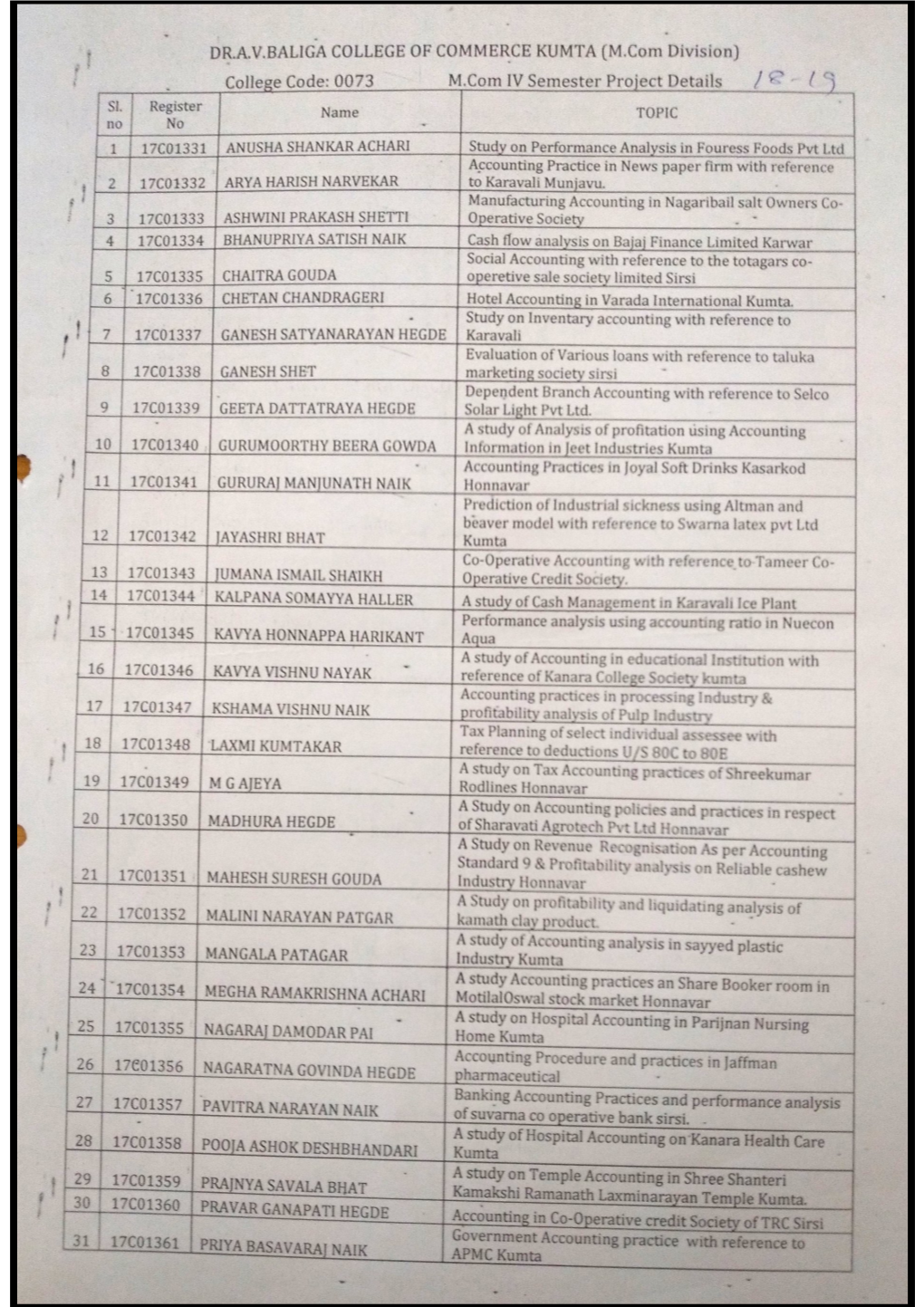 1.3.2 Project Work, Field Work and Internship