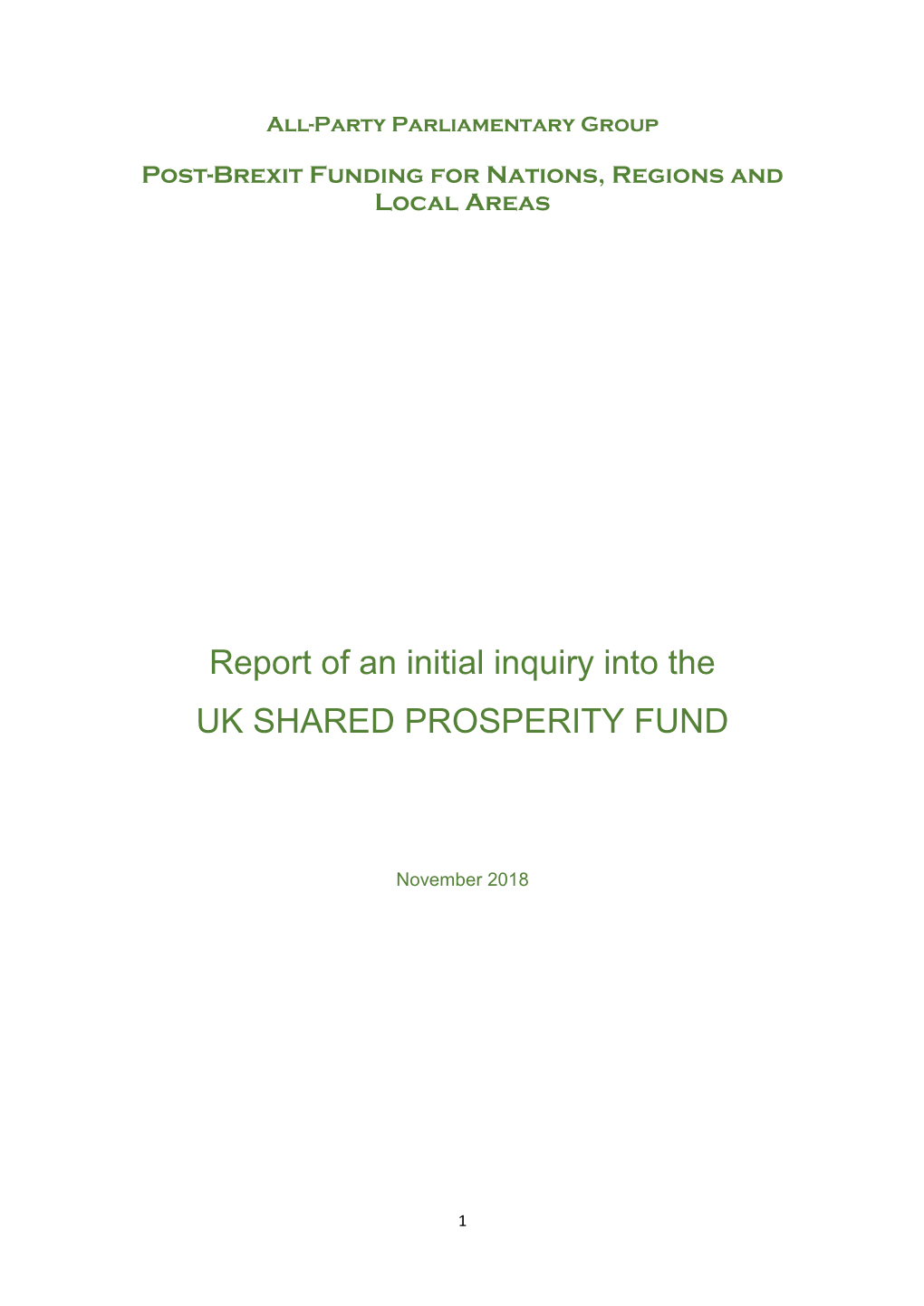 Report of an Initial Inquiry Into the UK SHARED PROSPERITY FUND