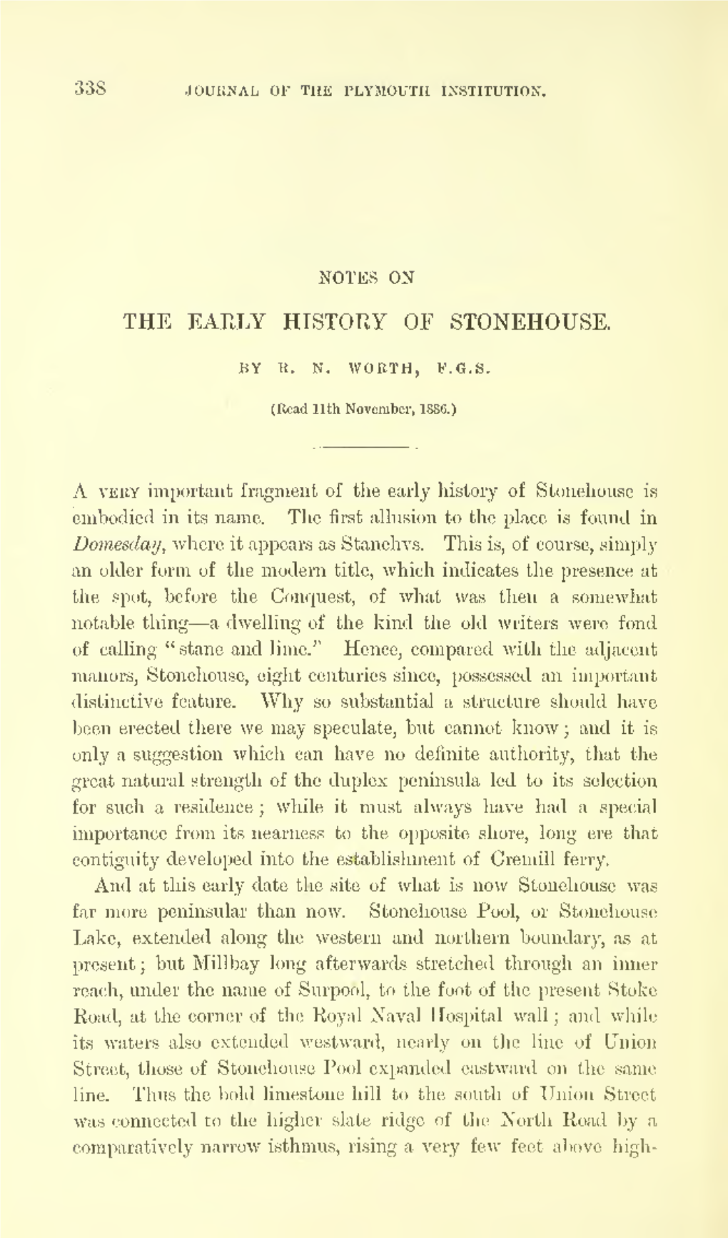 The Early History of Stonehouse Is Embodied in Its Name
