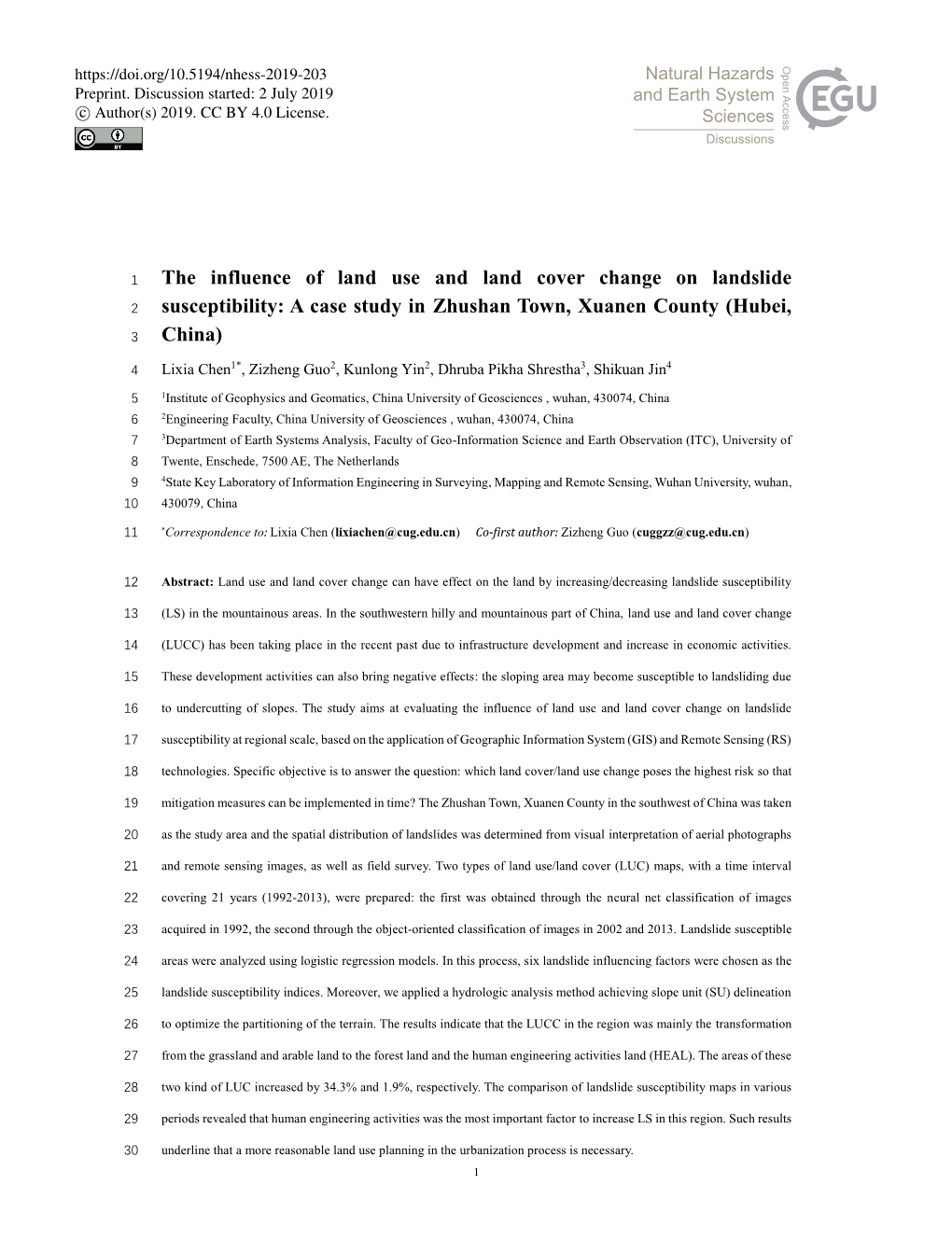 The Influence of Land Use and Land Cover Change on Landslide Susceptibility