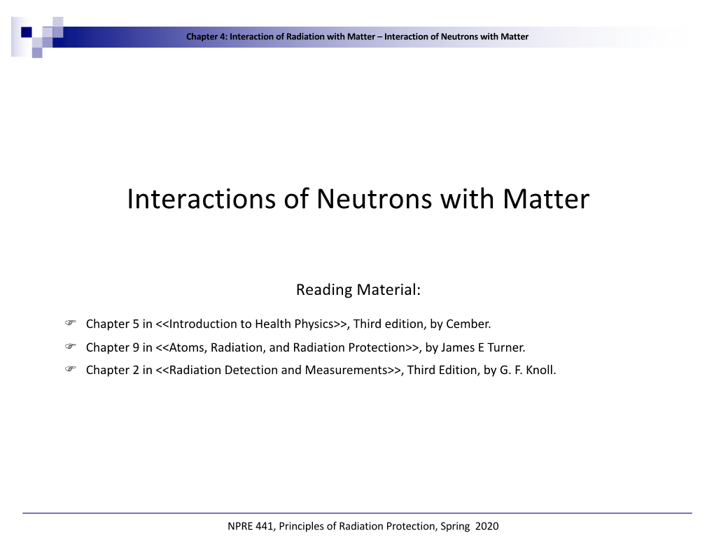 Interactions of Neutrons with Matter
