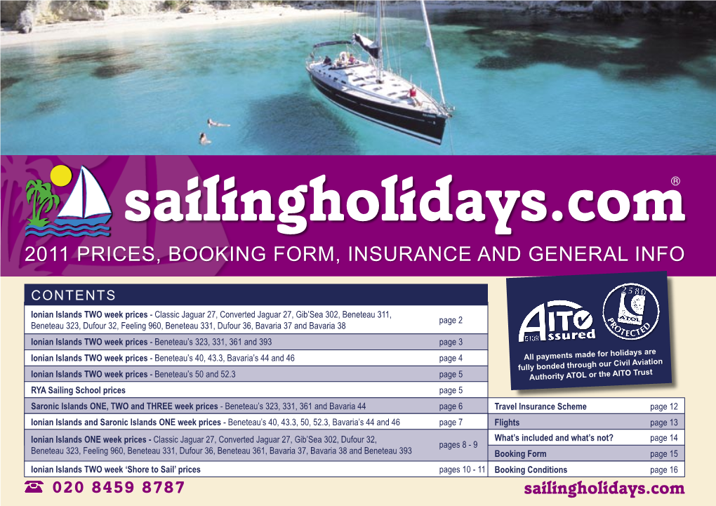 2011 Prices, Booking Form, Insurance and General Info