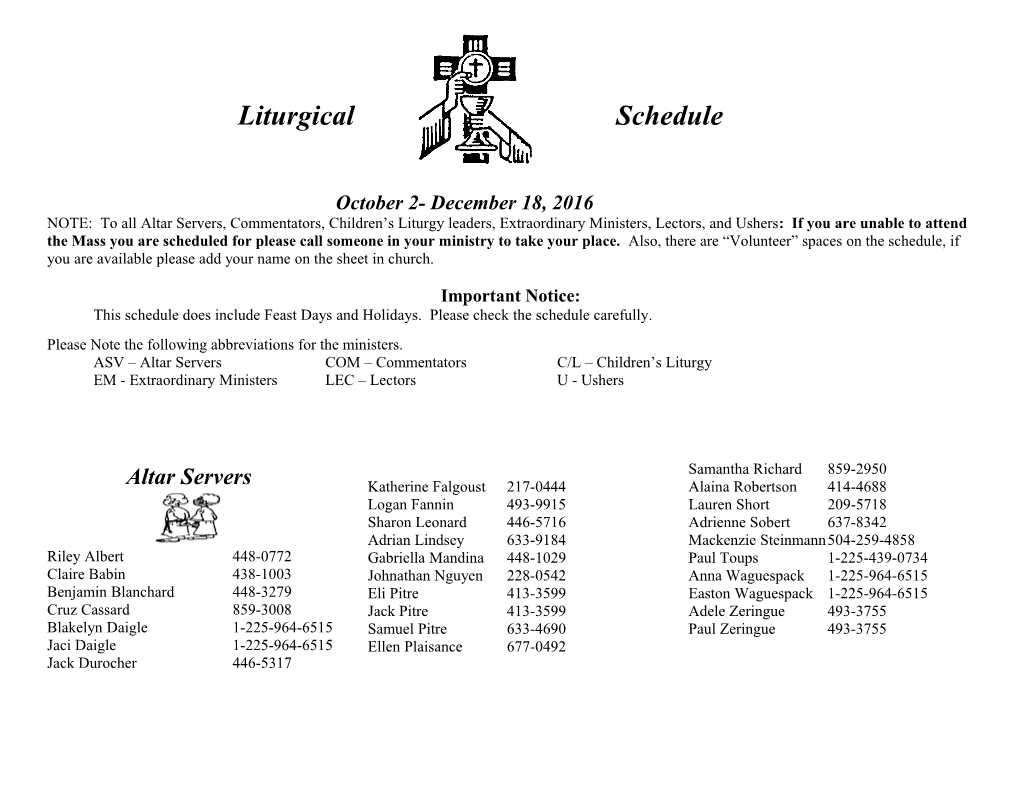 Liturgical Schedule