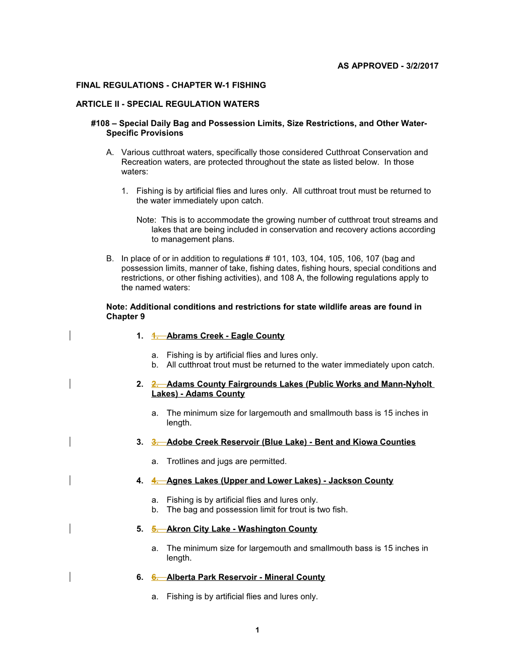 Final Regulations - Chapter W-1 Fishing s1