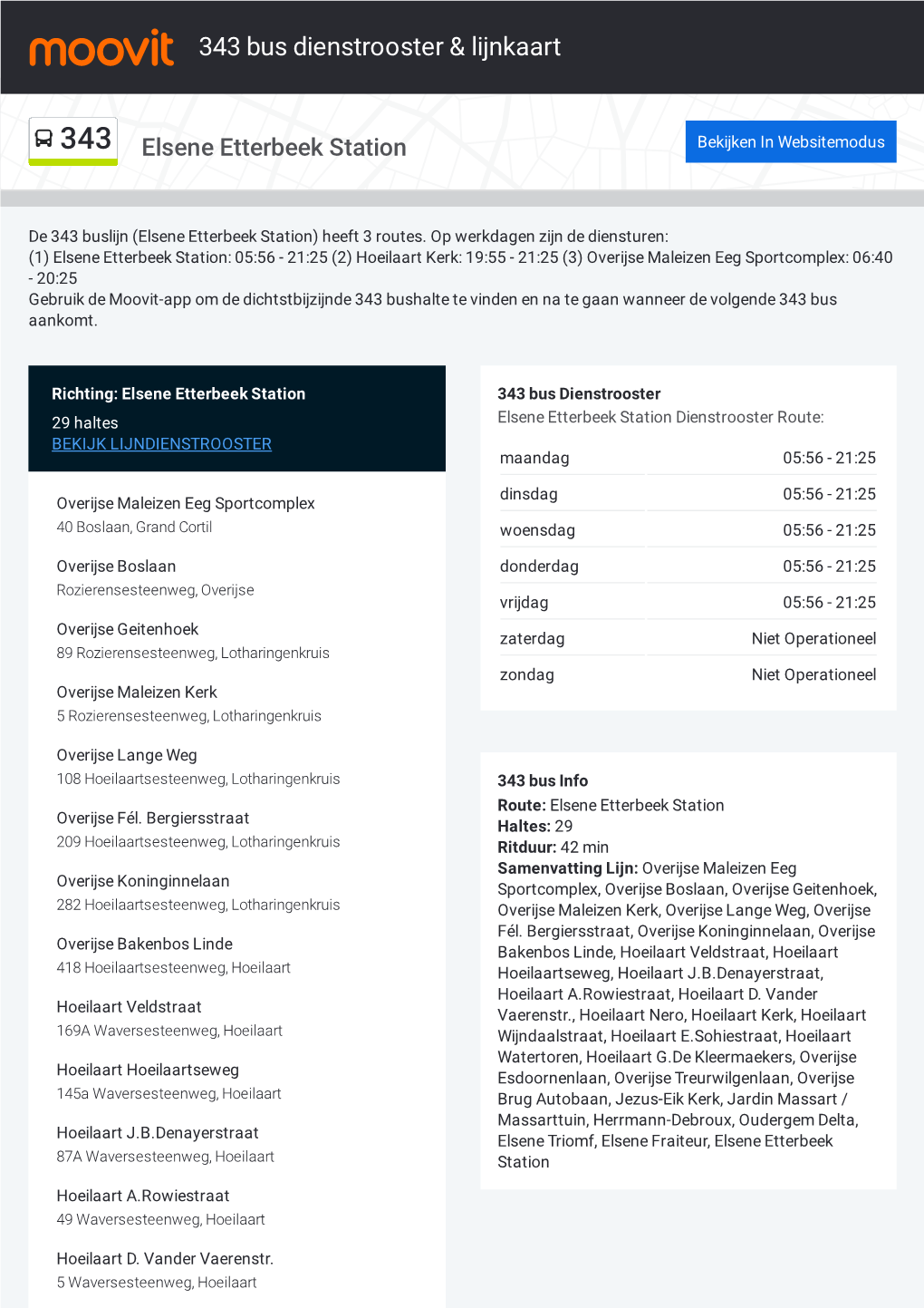 343 Bus Dienstrooster & Lijnroutekaart