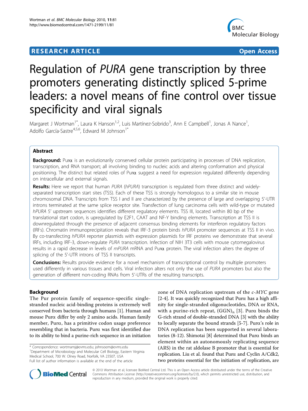 Regulation of PURA Gene Transcription by Three Promoters