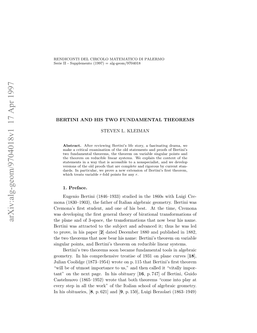 Bertini and His Two Fundamental Theorems