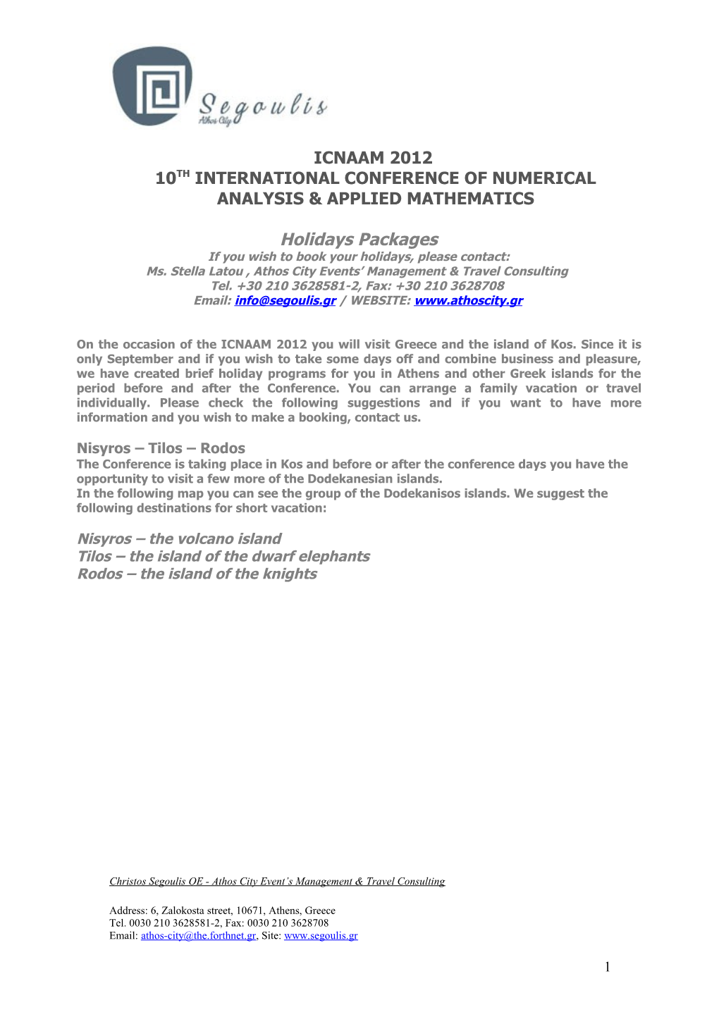 10TH INTERNATIONAL CONFERENCE of NUMERICAL ANALYSIS & APPLIED Mathematics