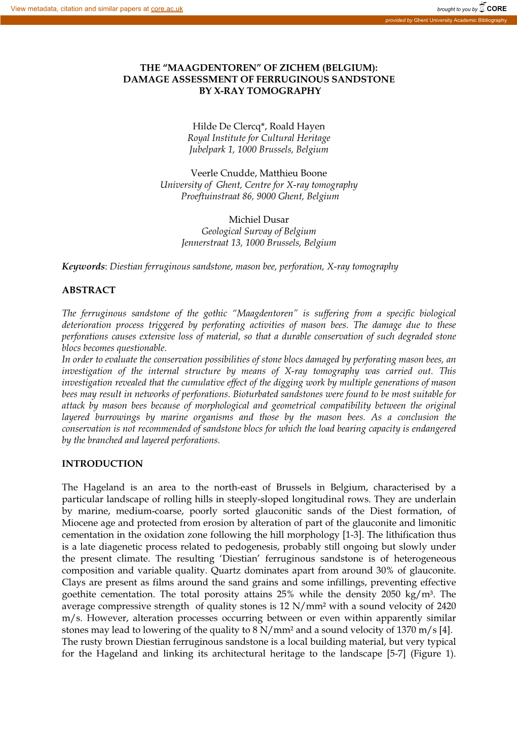 The “Maagdentoren” of Zichem (Belgium): Damage Assessment of Ferruginous Sandstone by X-Ray Tomography