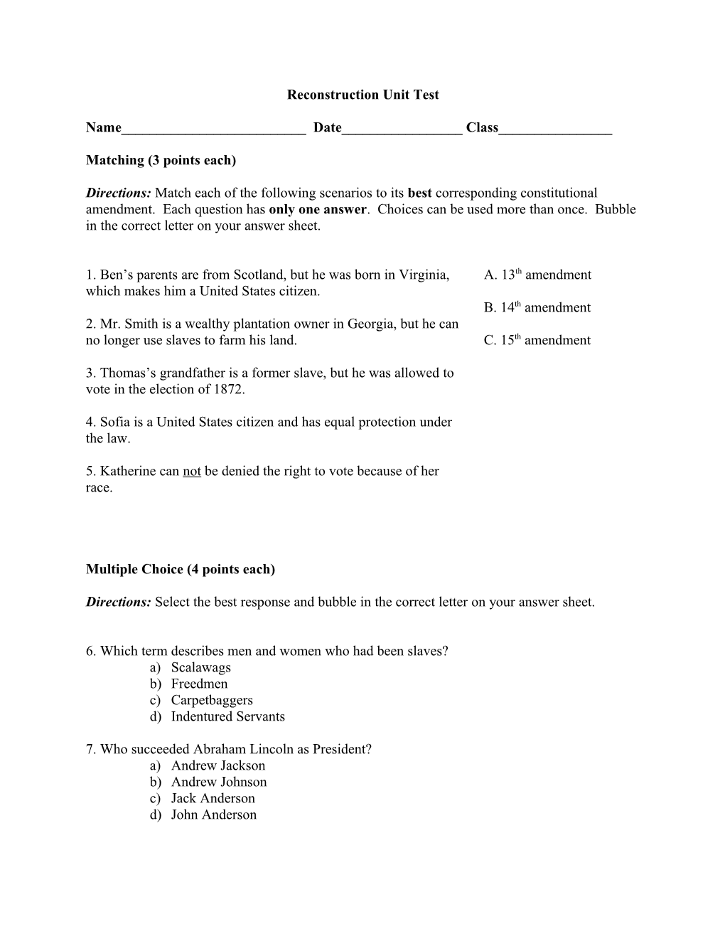 Reconstruction Unit Test