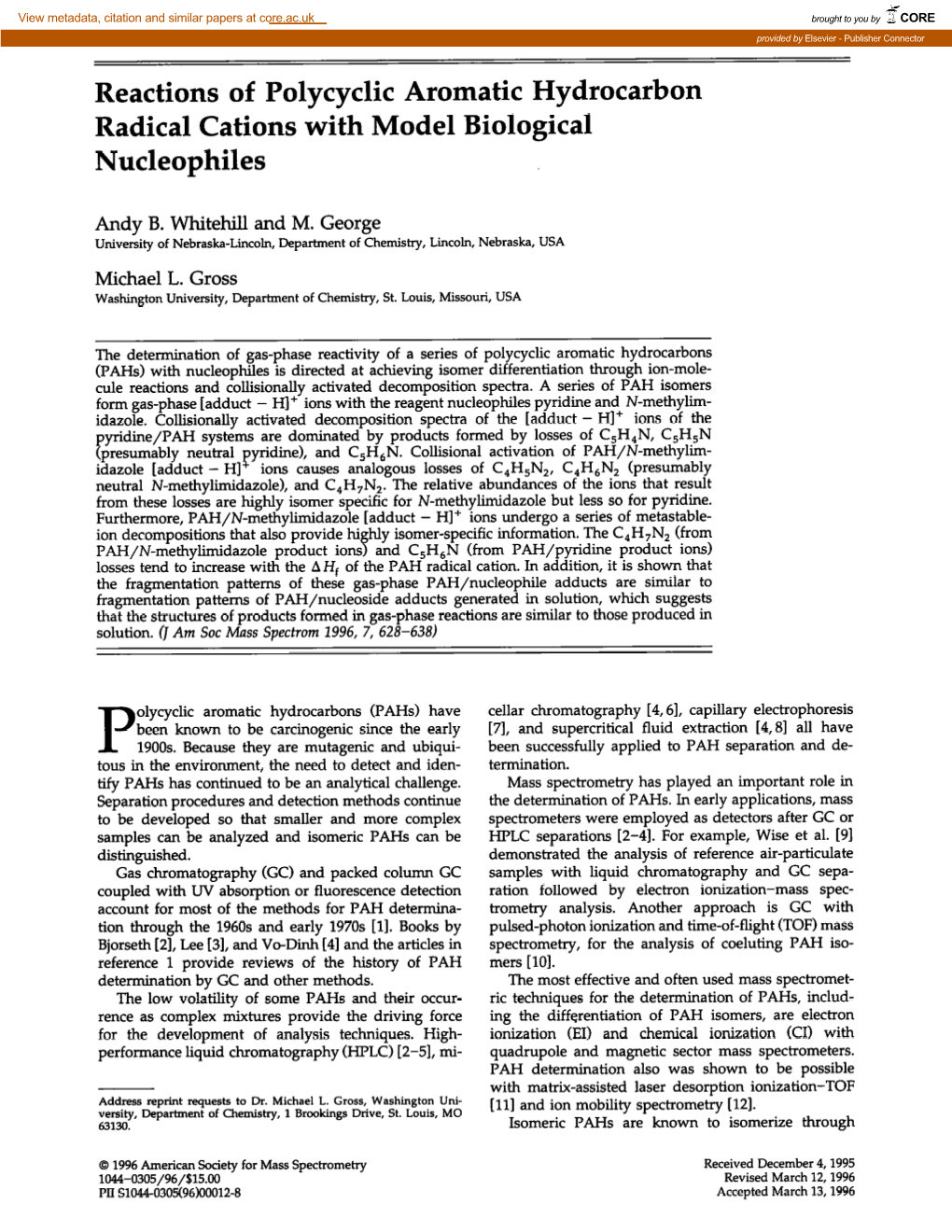 Reactions of Polycyclic Aromatic Hydrocarbon Radical Cations with Model Biological Nucleophiles