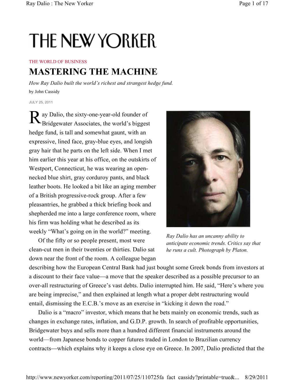 Ray Dalio : the New Yorker Page 1 of 17