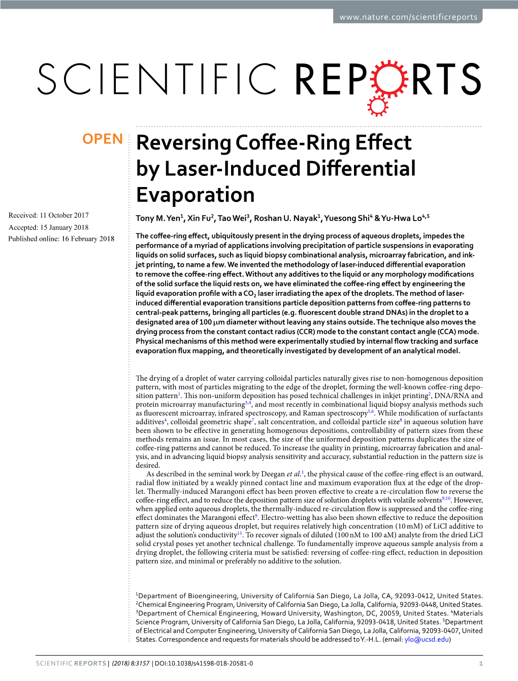 Reversing Coffee-Ring Effect by Laser-Induced Differential Evaporation