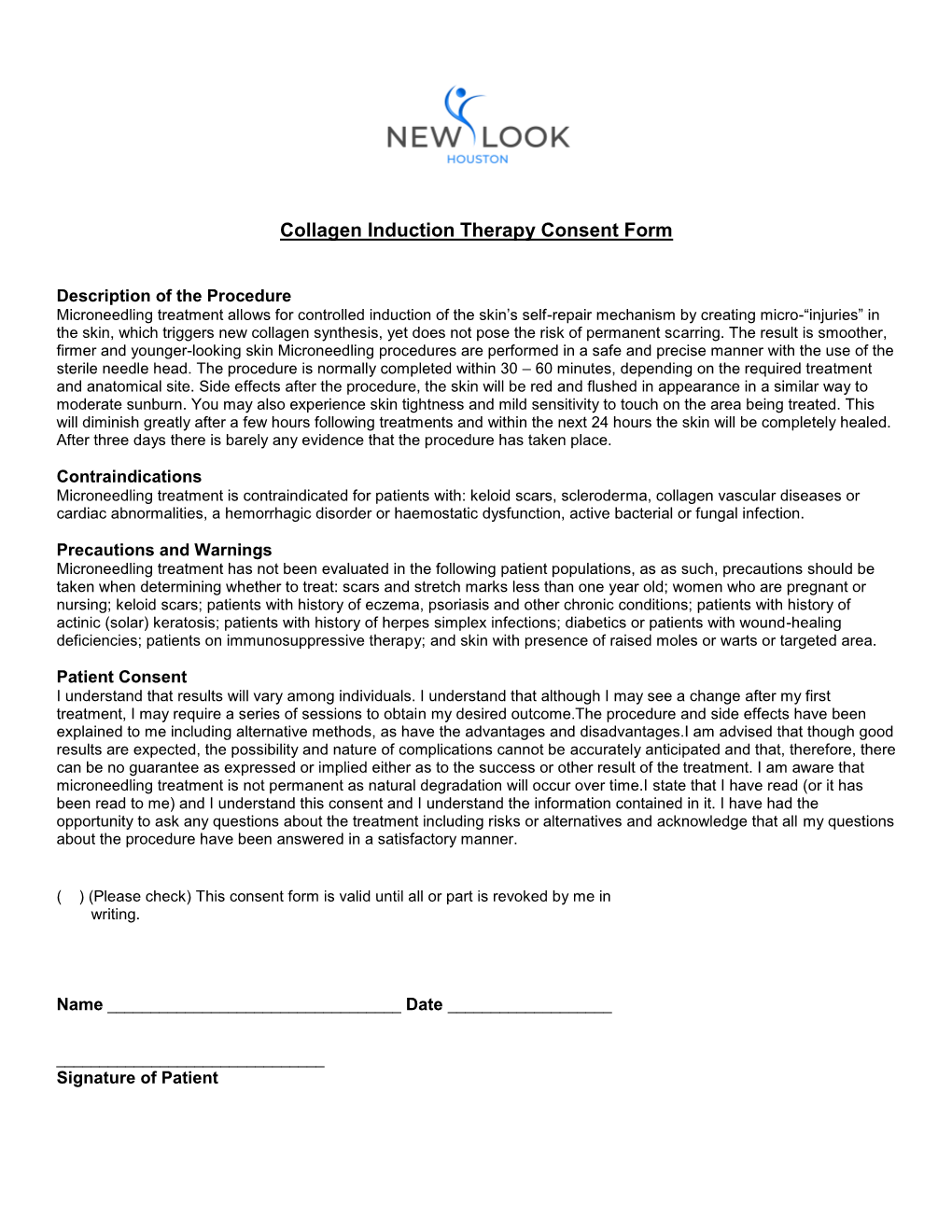 Collagen Induction Therapy Consent Form