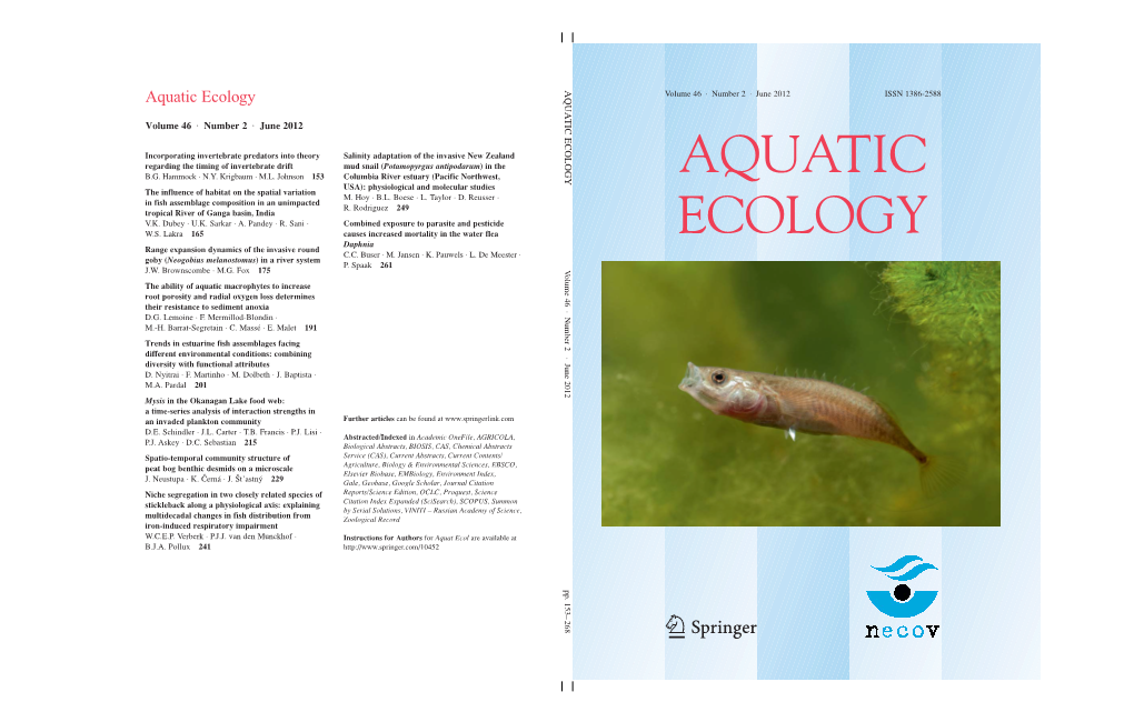 Aquatic Ecology AQUATIC ECOLOGY Volume 46 · Number 2 · June 2012 ISSN 1386-2588