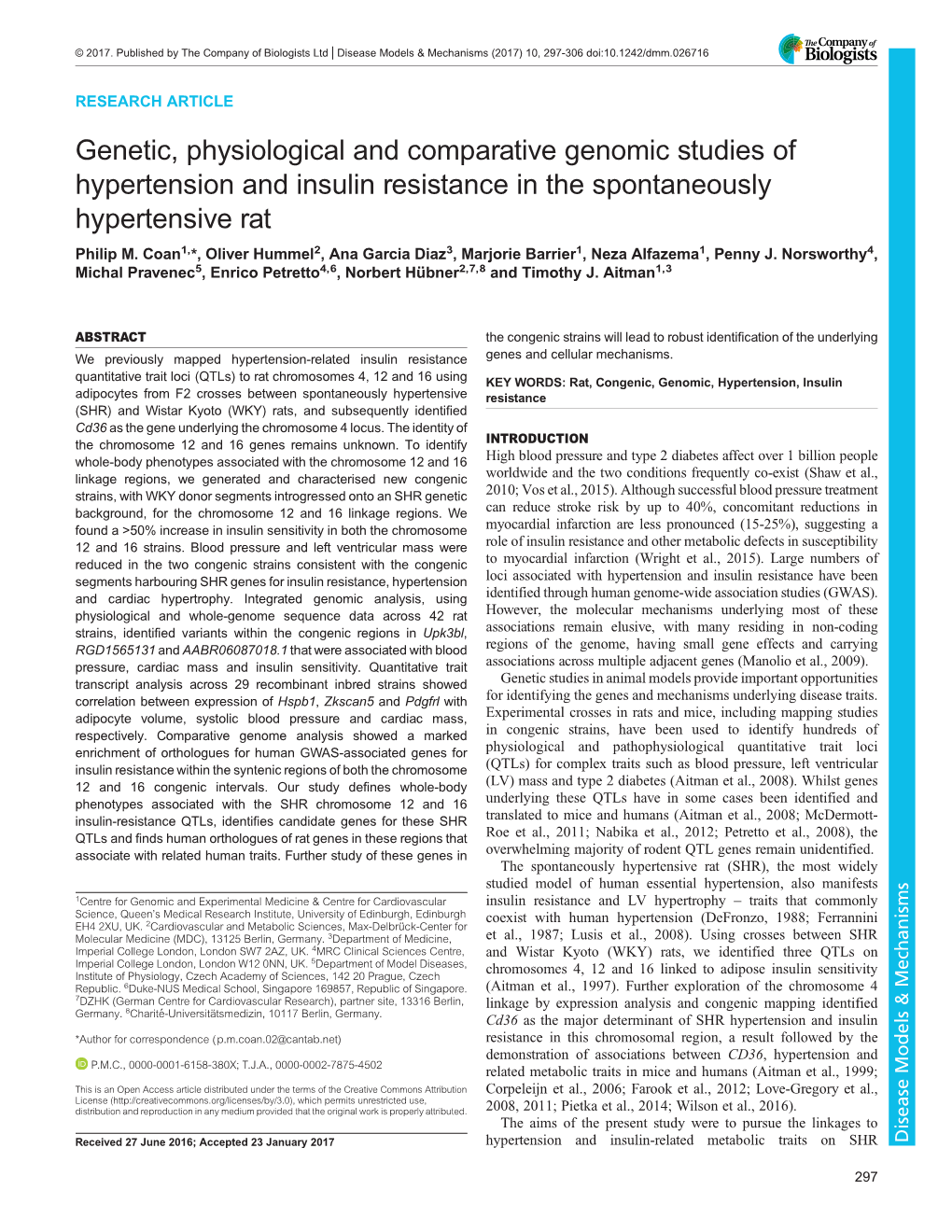 Genetic, Physiological and Comparative Genomic Studies of Hypertension and Insulin Resistance in the Spontaneously Hypertensive Rat Philip M
