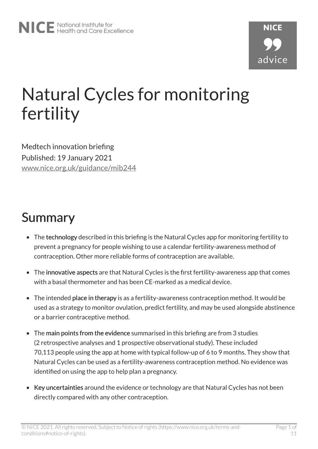 Natural Cycles for Monitoring Fertility