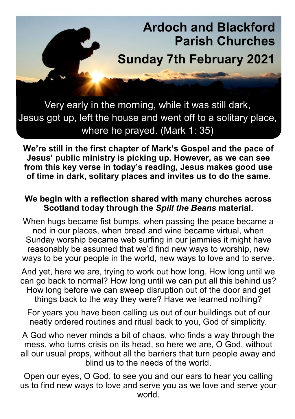 Ardoch and Blackford Parish Churches Sunday 7Th February 2021