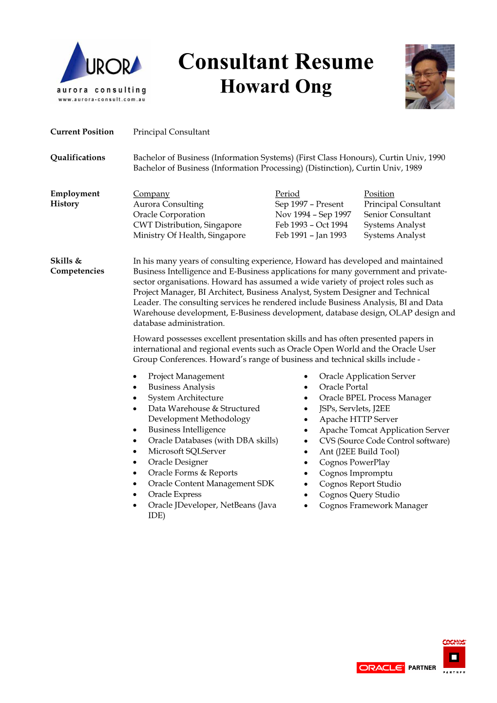 Consultant Resume Howard Ong