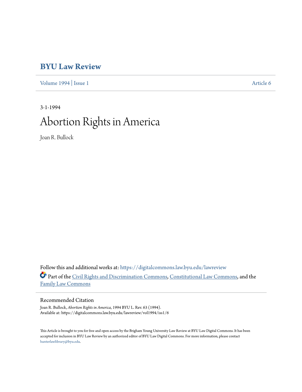 Abortion Rights in America Joan R