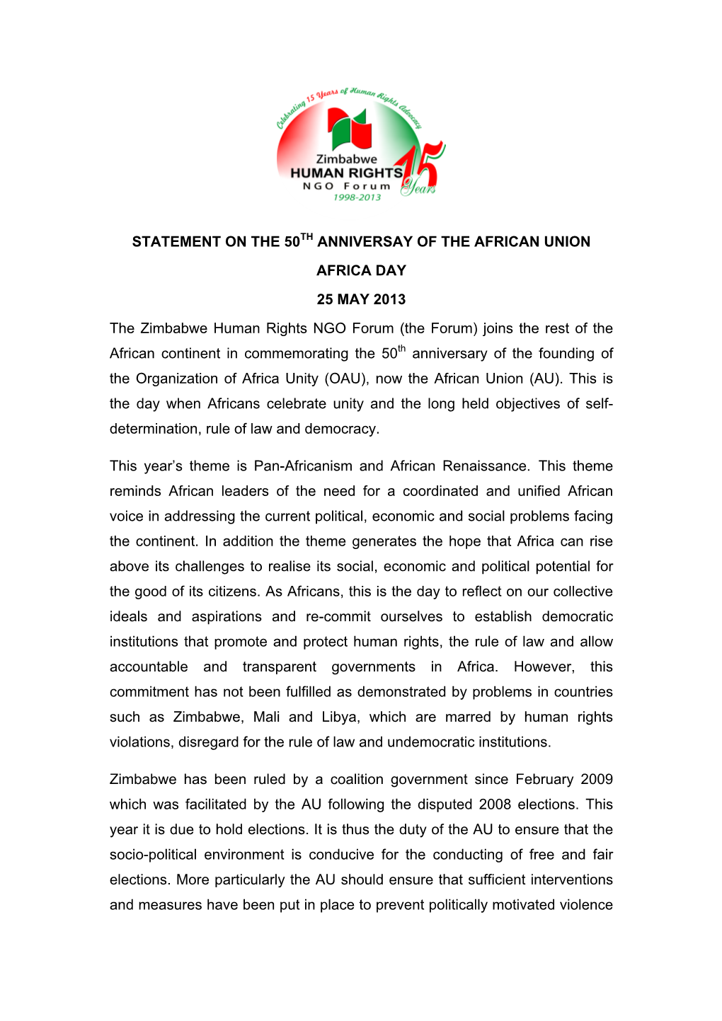 Africa Day Statement