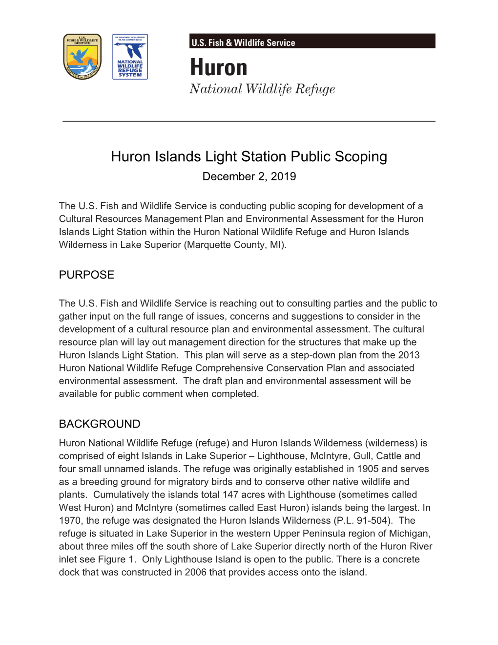 Huron Islands Light Station Public Scoping 12/02/19