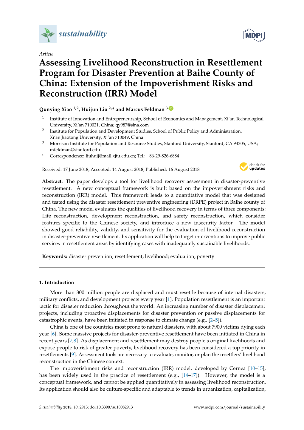 Assessing Livelihood Reconstruction in Resettlement Program For